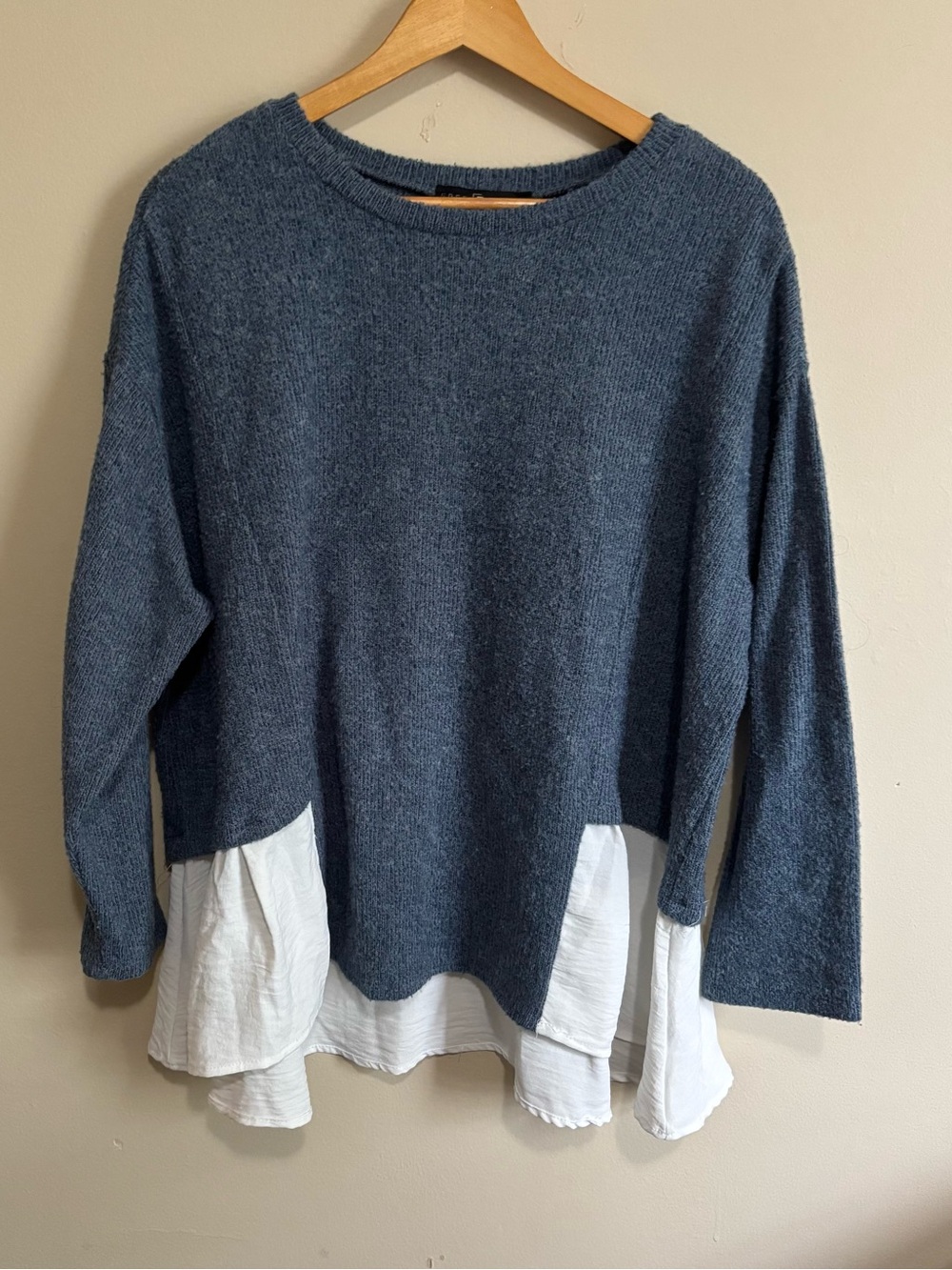 Fred David 2XL Blue Knit Layered Ruffle Hem Long Sleeve Top